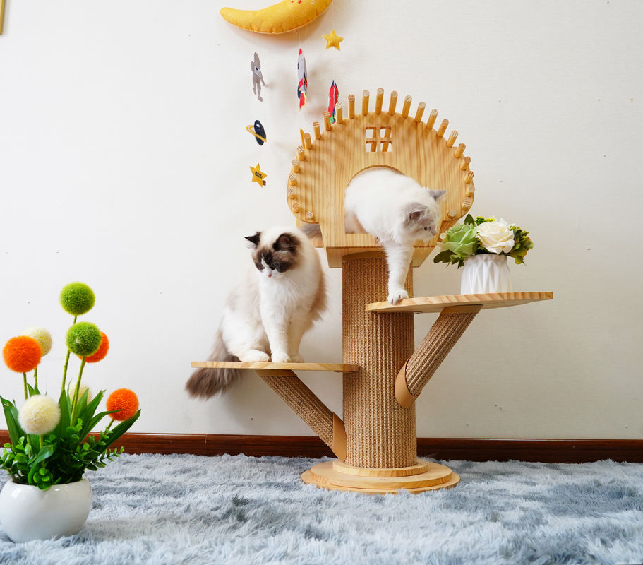 Elegant Wooden Cat Climbing Tree House Multi Level Activity Tower With Scratching Posts
