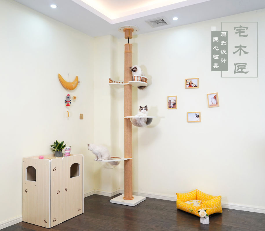 Large Wooden Cat Climbing Tree Floor To Ceiling Playing House 82*40*87cm