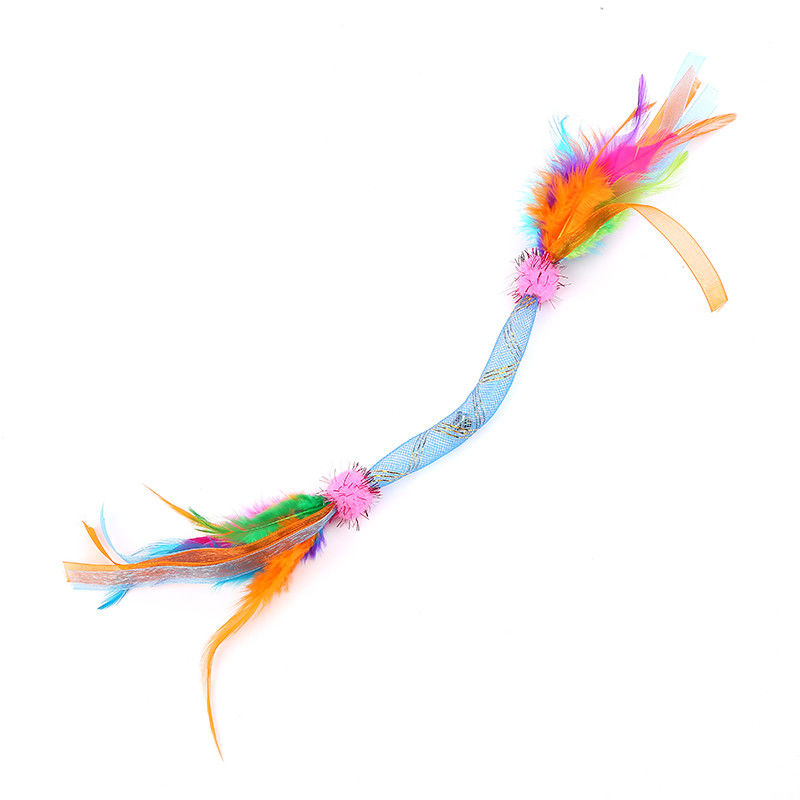 Eco-friendly High Quality Soft Feather Plastic Cat Toy Cat Interactive Feather Toys with Bell