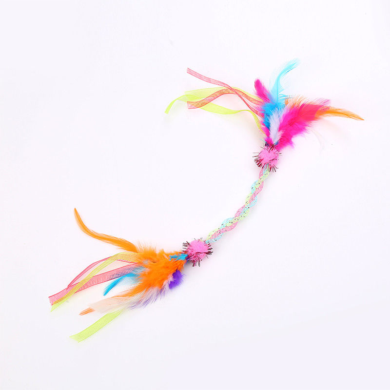 Eco-friendly High Quality Soft Feather Plastic Cat Toy Cat Interactive Feather Toys with Bell