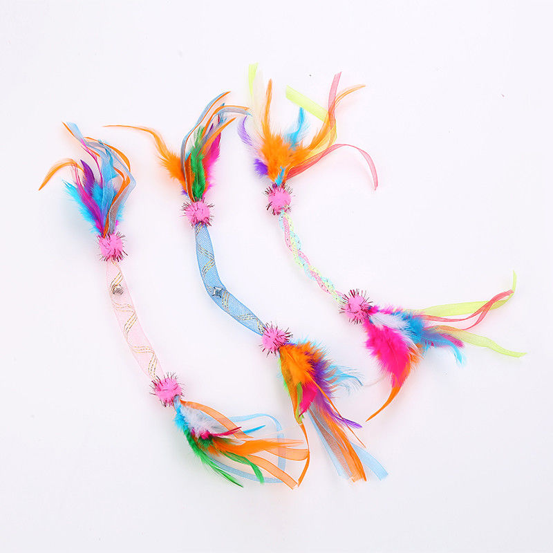 Eco-friendly High Quality Soft Feather Plastic Cat Toy Cat Interactive Feather Toys with Bell