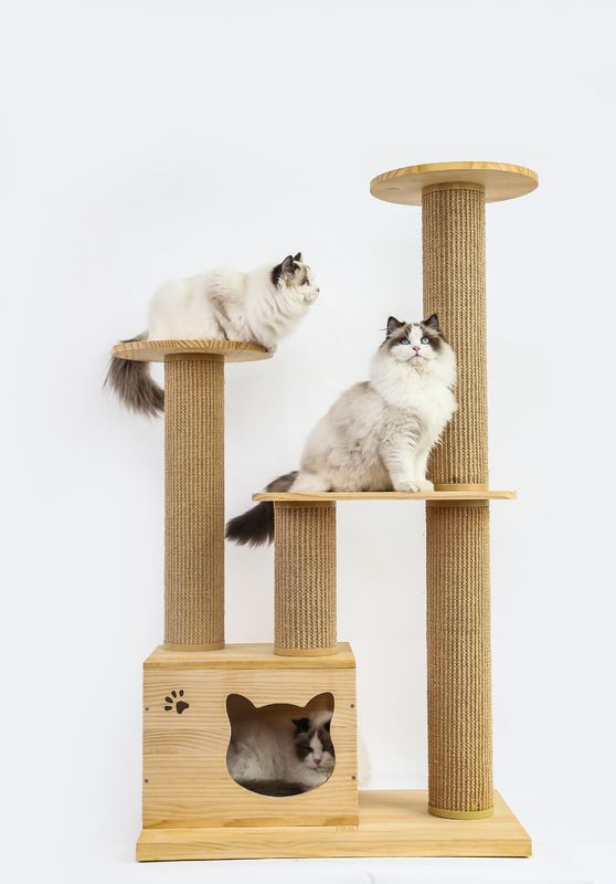 OEM &amp; ODM Luxury Wooden Cat Climbing Tree Furniture Safety Stairs Pet Rise Bed