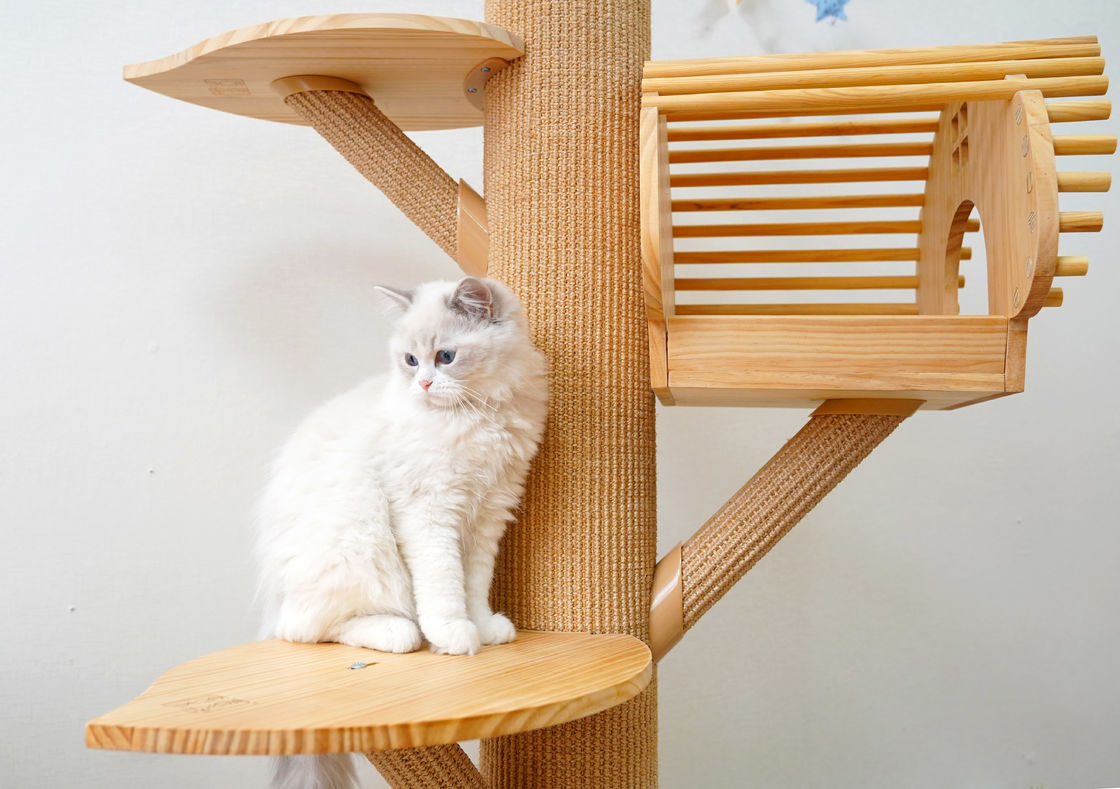123cm Large Solid Wood Cat Climbing Tree Cat Activity Tower With Scratching Posts