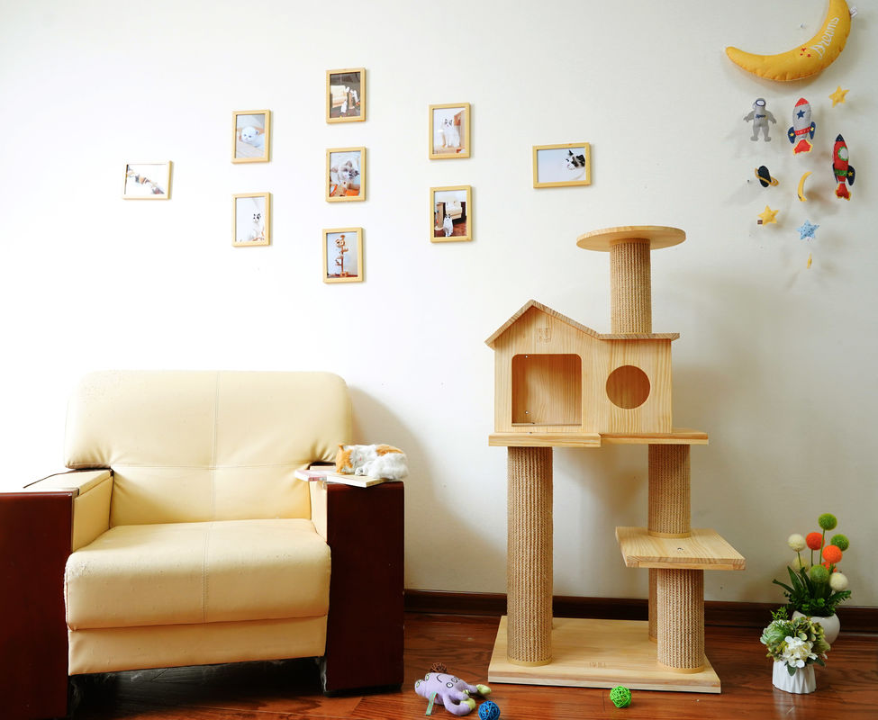 L Size Cat Scratch House Tower Condo Sisal Rope Wrapped Wooden Cat Bed 60*50*125.5cm