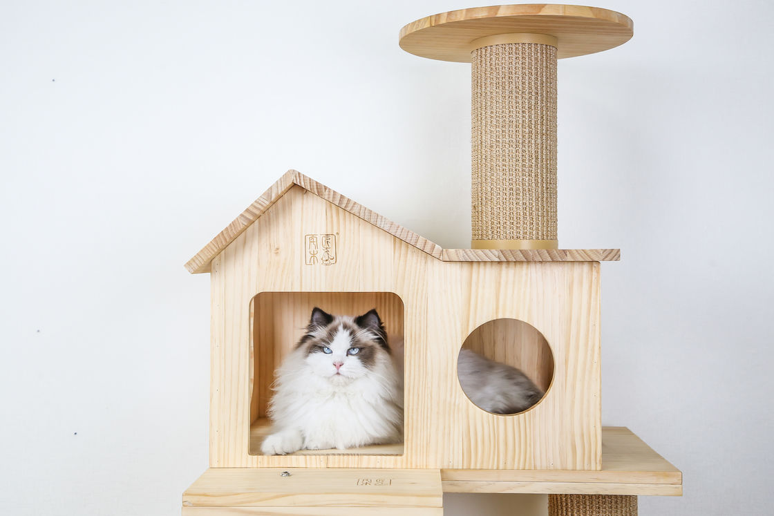 L Size Cat Scratch House Tower Condo Sisal Rope Wrapped Wooden Cat Bed 60*50*125.5cm