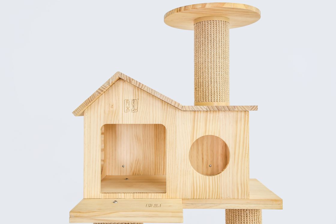 L Size Cat Scratch House Tower Condo Sisal Rope Wrapped Wooden Cat Bed 60*50*125.5cm