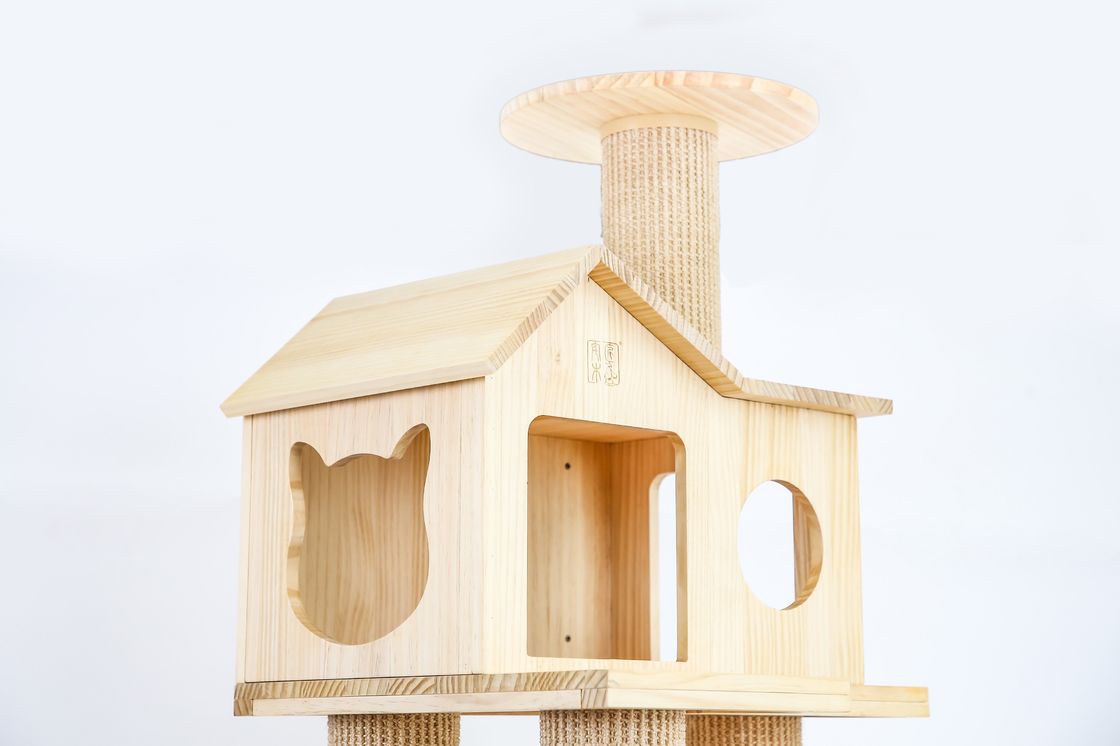 L Size Cat Scratch House Tower Condo Sisal Rope Wrapped Wooden Cat Bed 60*50*125.5cm