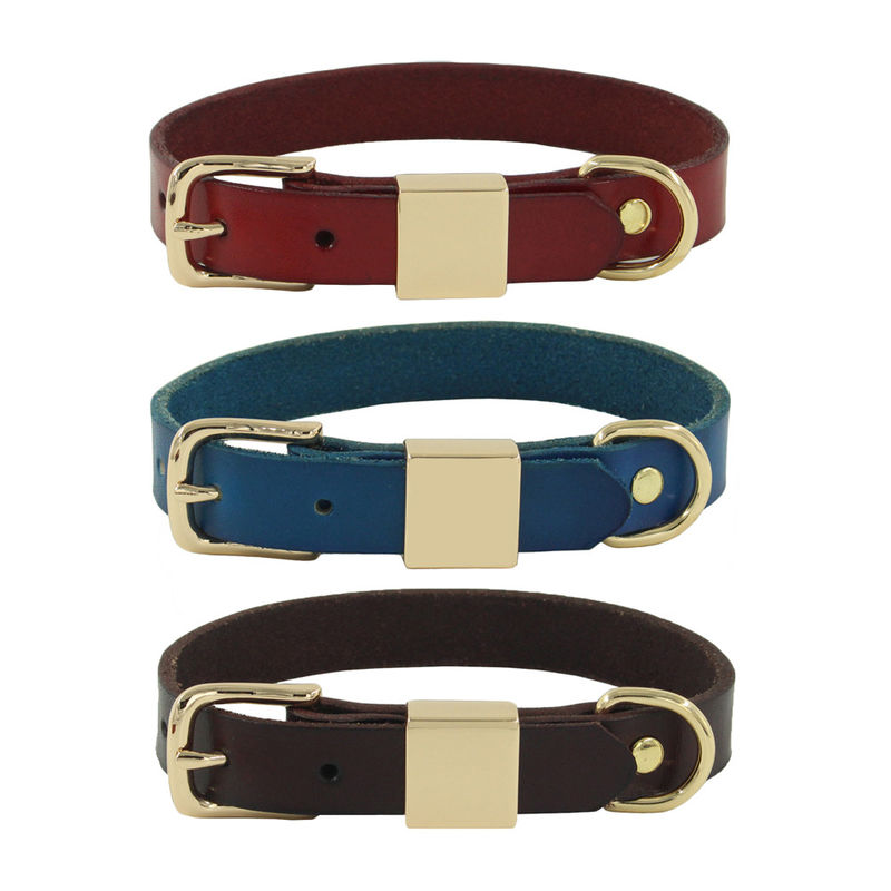 Engraved Alloy Square Collar Leash Harness Set Cowhide Collar Dog Collar