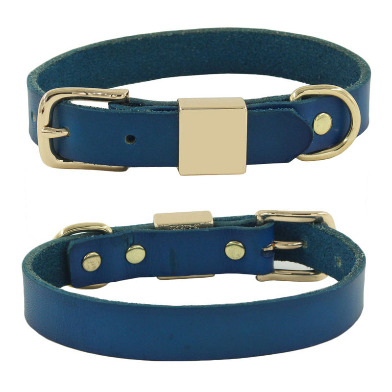 Engraved Alloy Square Collar Leash Harness Set Cowhide Collar Dog Collar