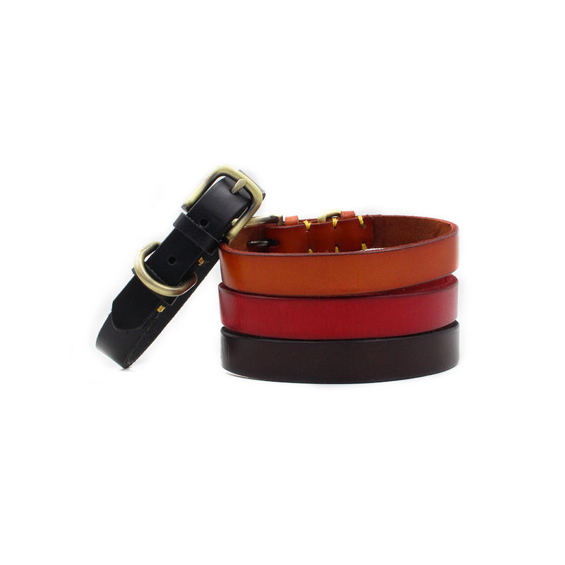 Handmade Stitching Dog Training Collar Copper Hardware First Layer Cowhide Collar Leather Dog Collar