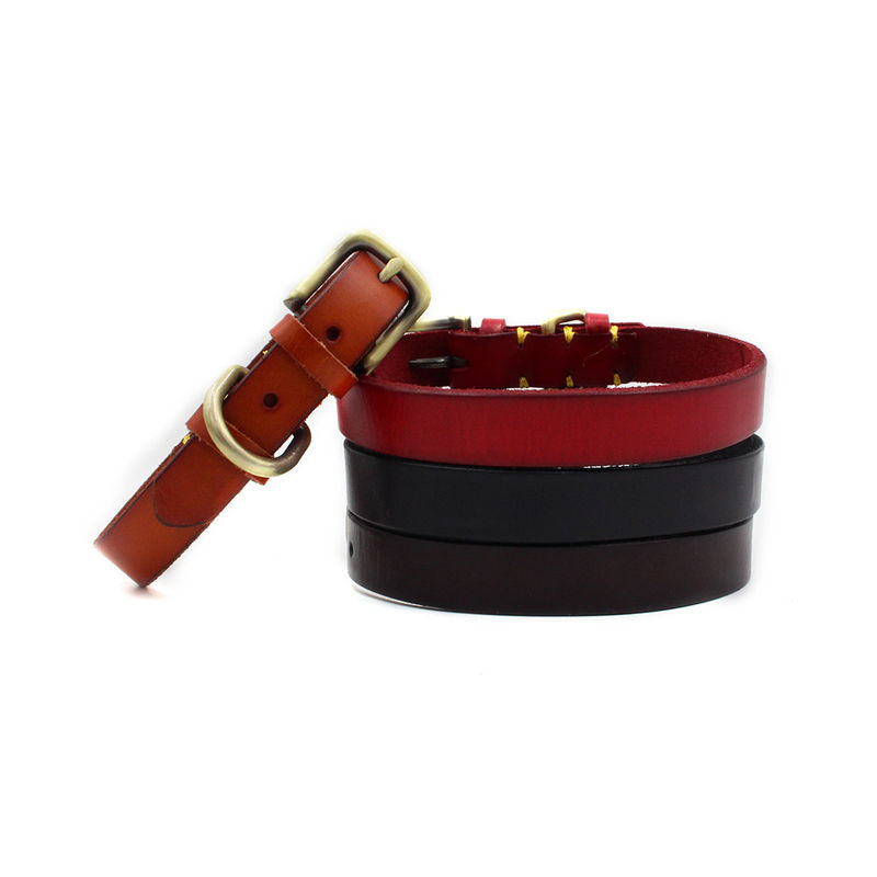 Handmade Stitching Dog Training Collar Copper Hardware First Layer Cowhide Collar Leather Dog Collar