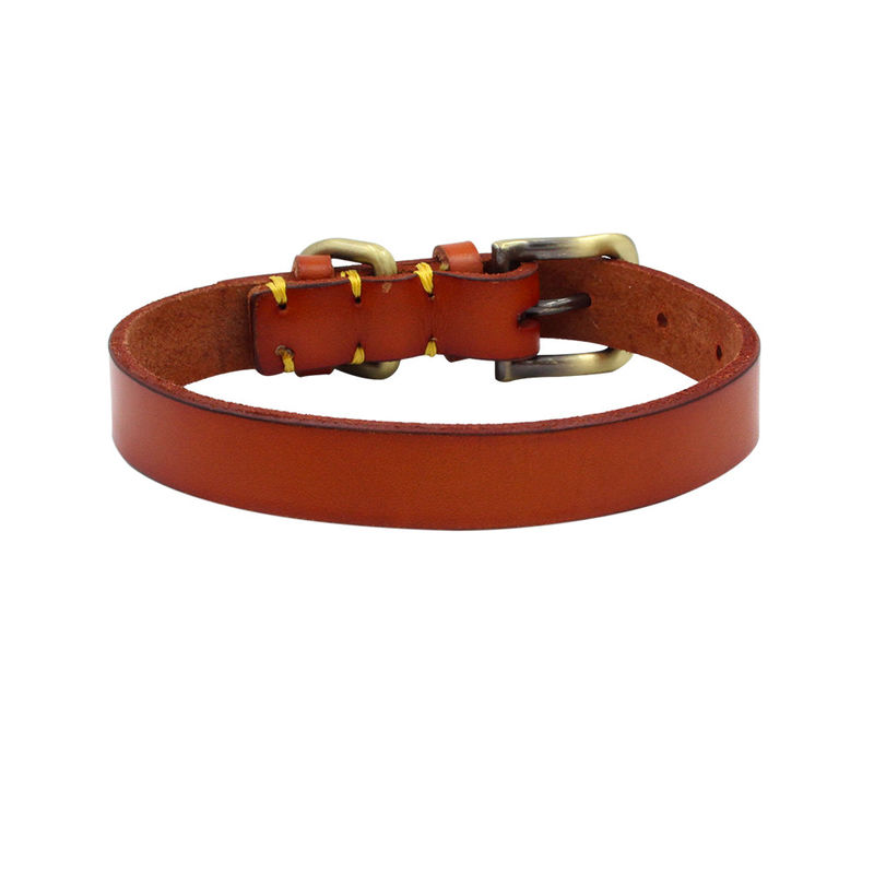 Handmade Stitching Dog Training Collar Copper Hardware First Layer Cowhide Collar Leather Dog Collar