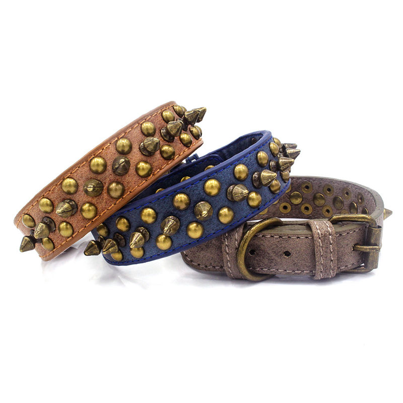Professional Personalized Retro Sofa Leather PU Solid Durable Rivet Gentility Male dog collar