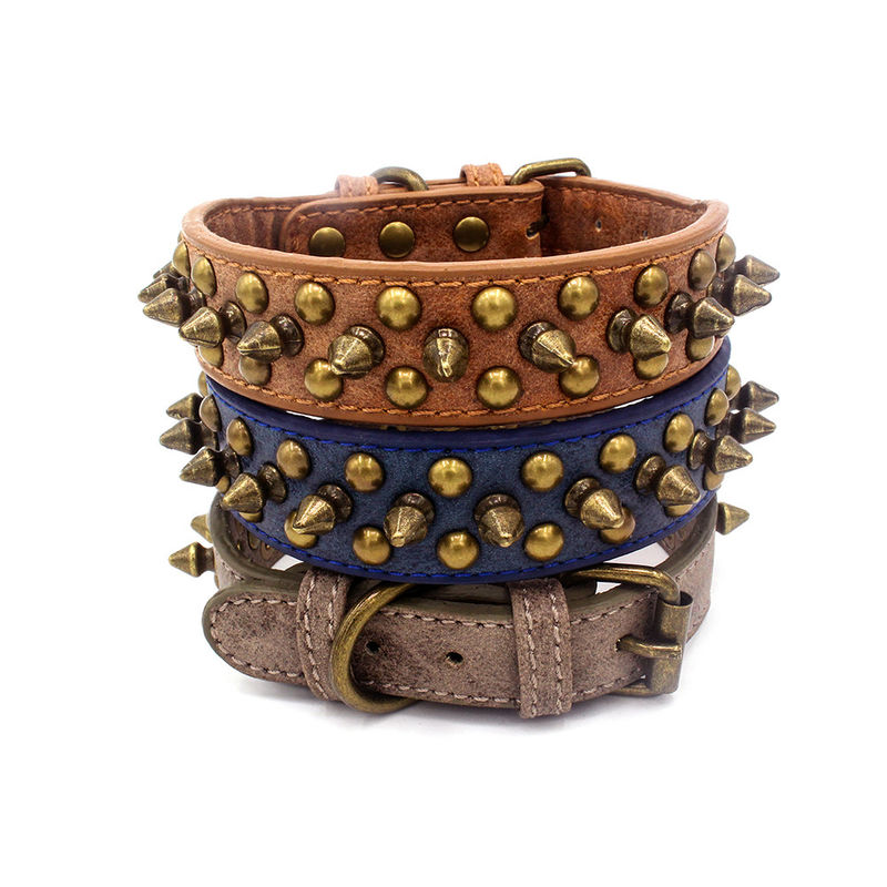Professional Personalized Retro Sofa Leather PU Solid Durable Rivet Gentility Male dog collar