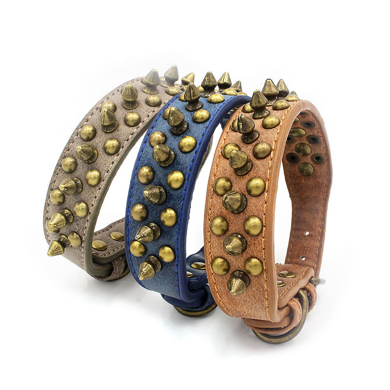 Professional Personalized Retro Sofa Leather PU Solid Durable Rivet Gentility Male dog collar