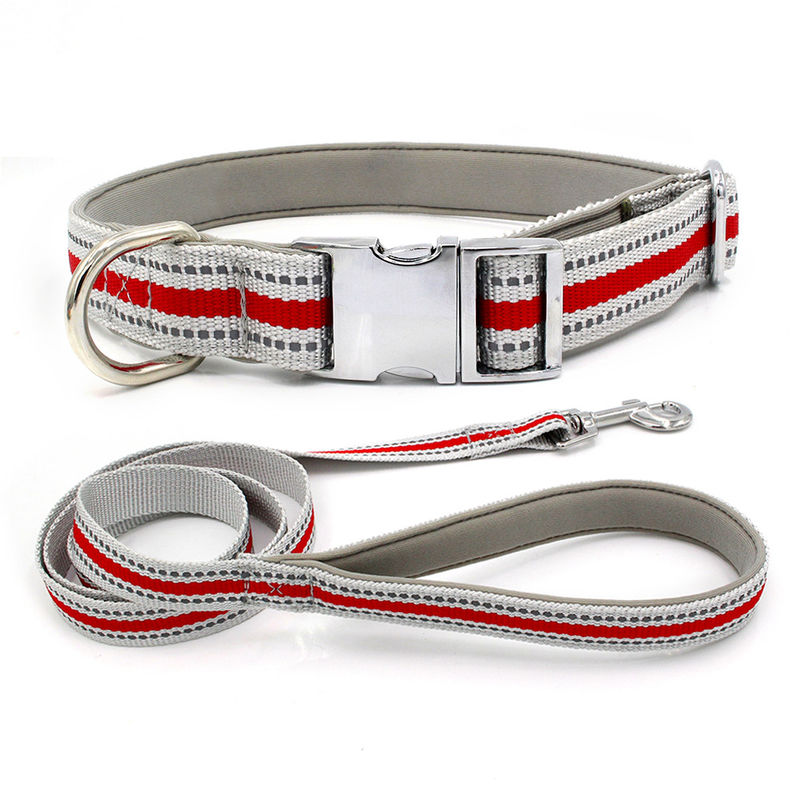 Comfortable Zinc Alloy Drawstring Puppy Lead And Collar Set Reflective Ribbon Dog Leash
