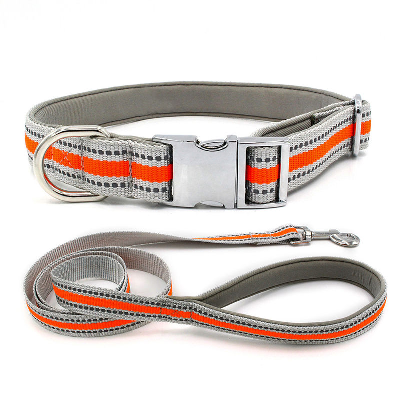 Comfortable Zinc Alloy Drawstring Puppy Lead And Collar Set Reflective Ribbon Dog Leash