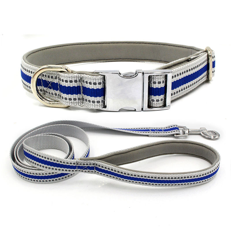 Comfortable Zinc Alloy Drawstring Puppy Lead And Collar Set Reflective Ribbon Dog Leash