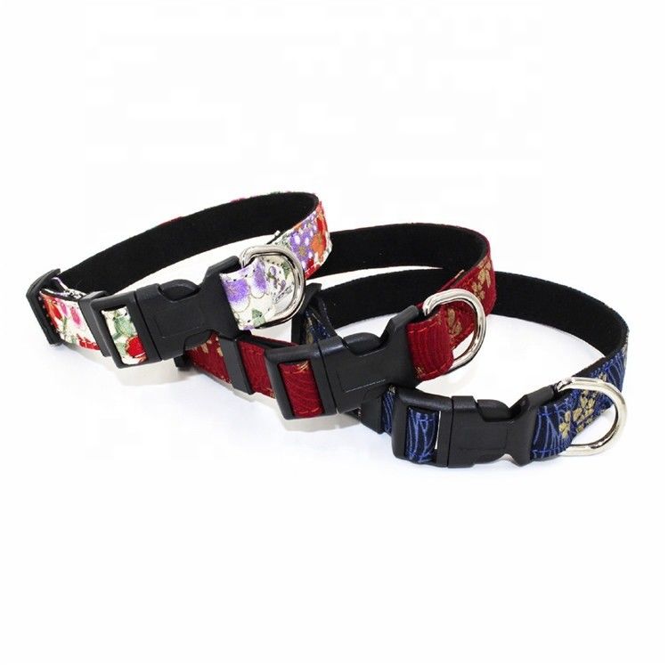 Printed Sakura Suede Substrate Puppy Dog Collar Leash Harness Set With D Rings Japanese Style