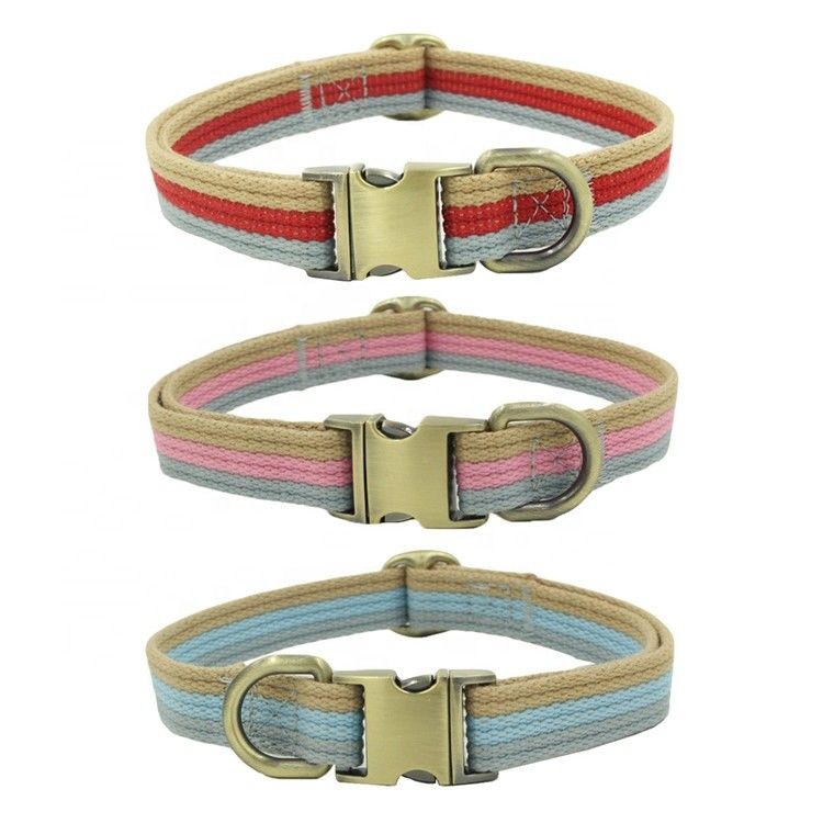Engraved Bronze Alloy Buckle Rope Dog Leash 3 Color Webbing Collar And Leash Set