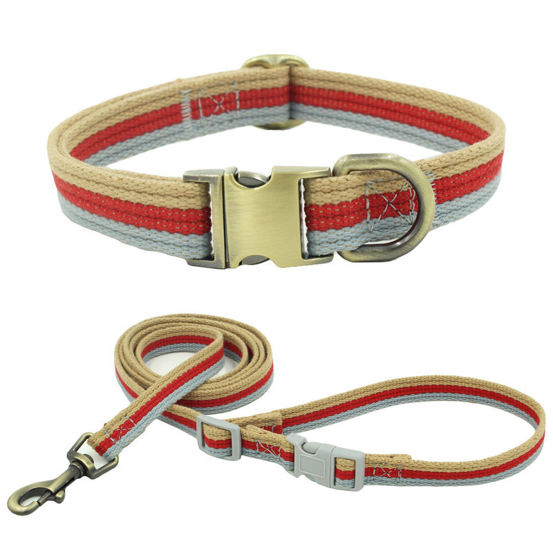 Engraved Bronze Alloy Buckle Rope Dog Leash 3 Color Webbing Collar And Leash Set