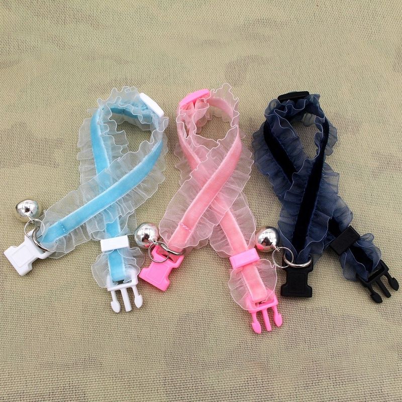 Comfortable Luxury Nylon Lace Adjustable Cat Dog Collars with Bell