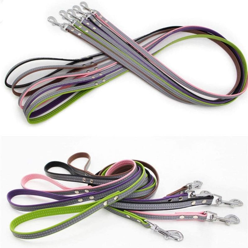 Reflective Dog Collar, Double-Layer Soft Leather Pet Leash, Cat Dog Collar Leash Set