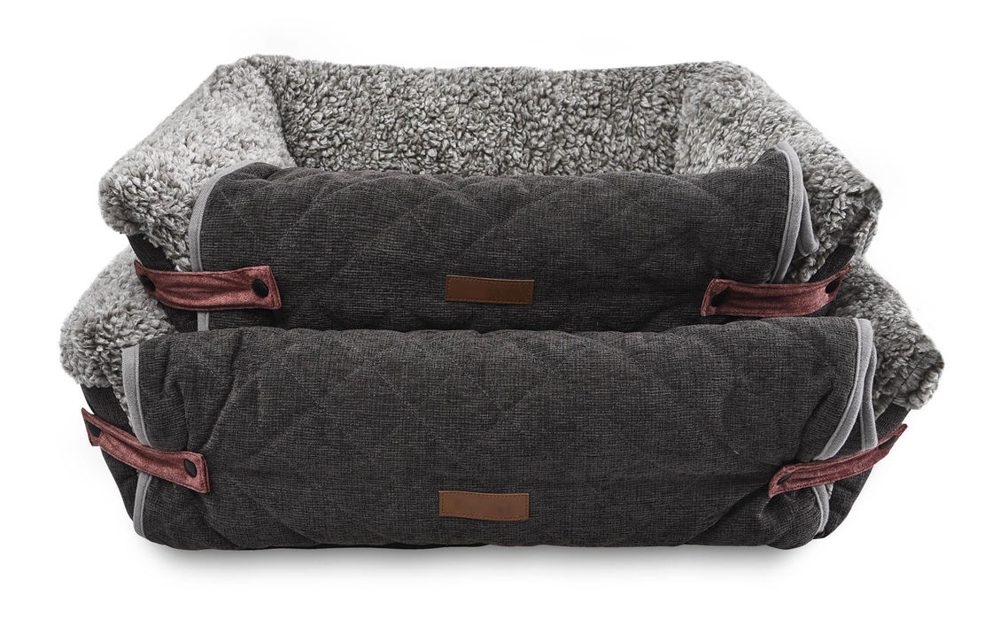 Flip Cover Comfortable Pet Bed Detachable Grey Dog Sofa Cushion With Removable Mat