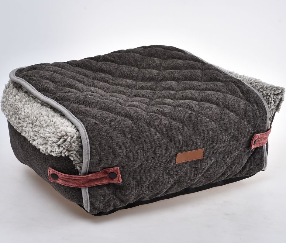 Flip Cover Comfortable Pet Bed Detachable Grey Dog Sofa Cushion With Removable Mat