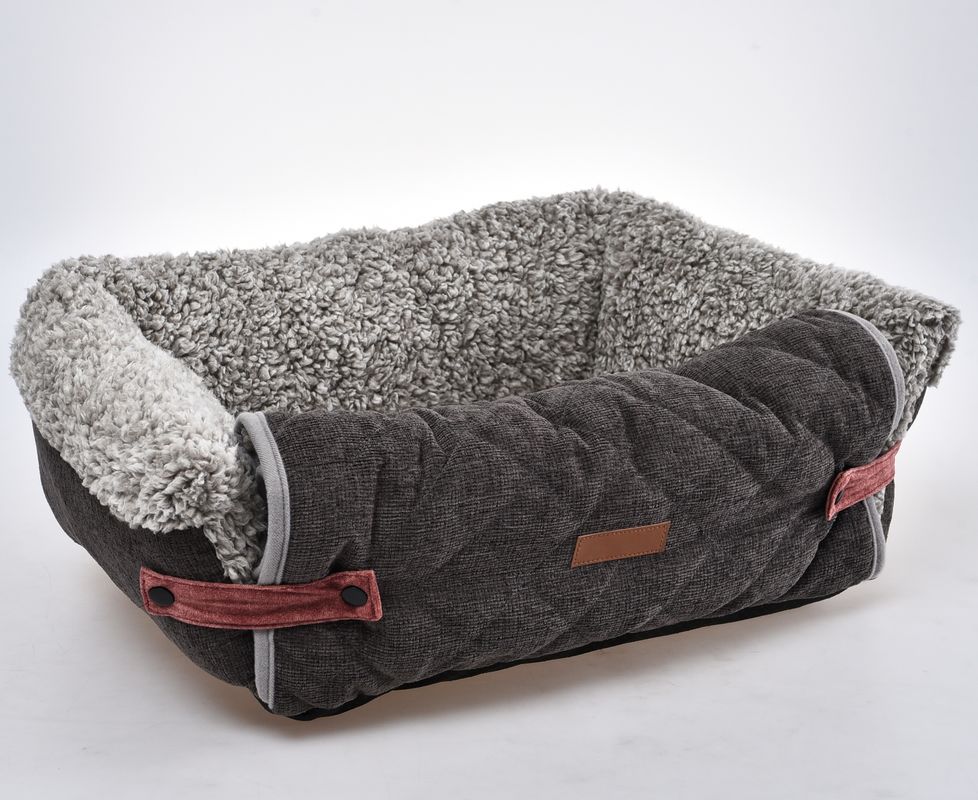 Flip Cover Comfortable Pet Bed Detachable Grey Dog Sofa Cushion With Removable Mat