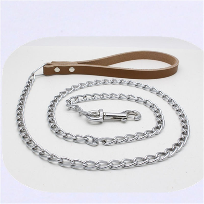 Matching Cowhide Dog Neck Chain Chrome Plated Iron Traction Dog Leash Chain