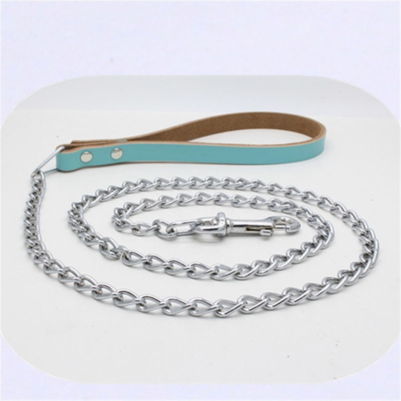 Matching Cowhide Dog Neck Chain Chrome Plated Iron Traction Dog Leash Chain