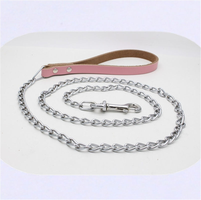 Matching Cowhide Dog Neck Chain Chrome Plated Iron Traction Dog Leash Chain