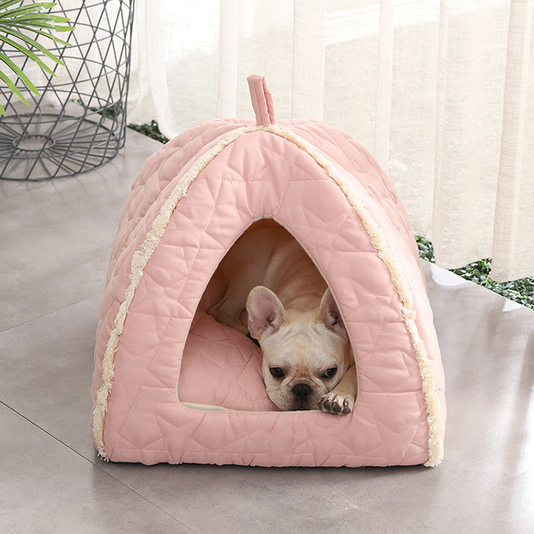 Plush Pet Tent With Zipper Detachable Mat Dog Bed With Non Slip Bottom Igloo Cat House Kennel