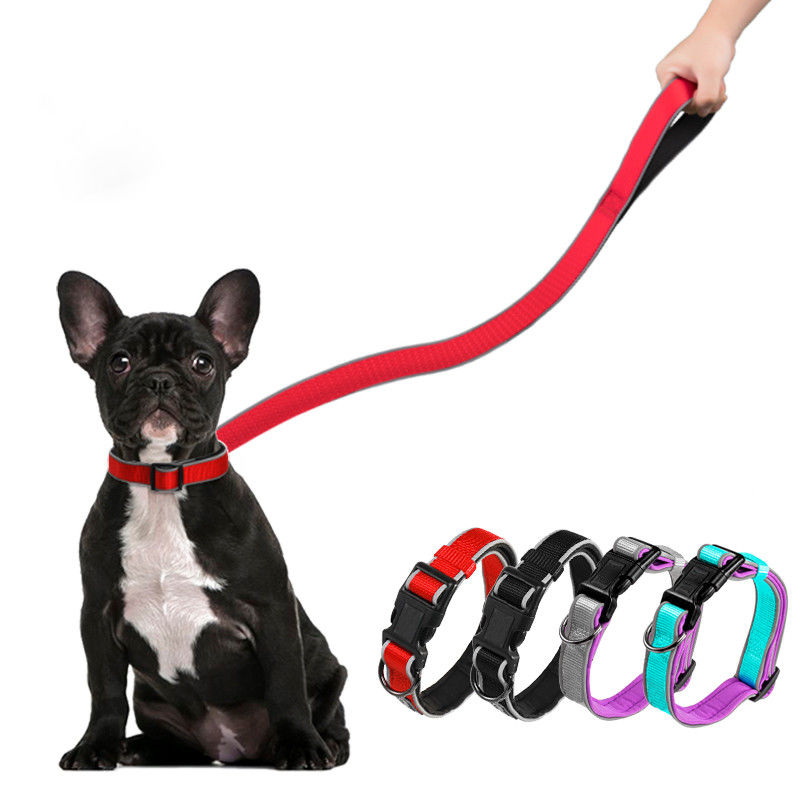 Reflective Breathable Nylon Dog Collar Inner Foam Strong Dog Collar and Leash Set