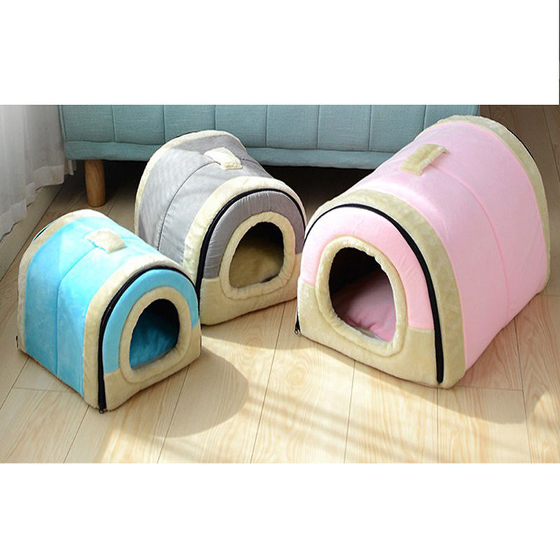 Crystal Velvet 2 In 1 Foldable Cave Pet Sleeping Bed Self Warming House Shape cat comfort bed
