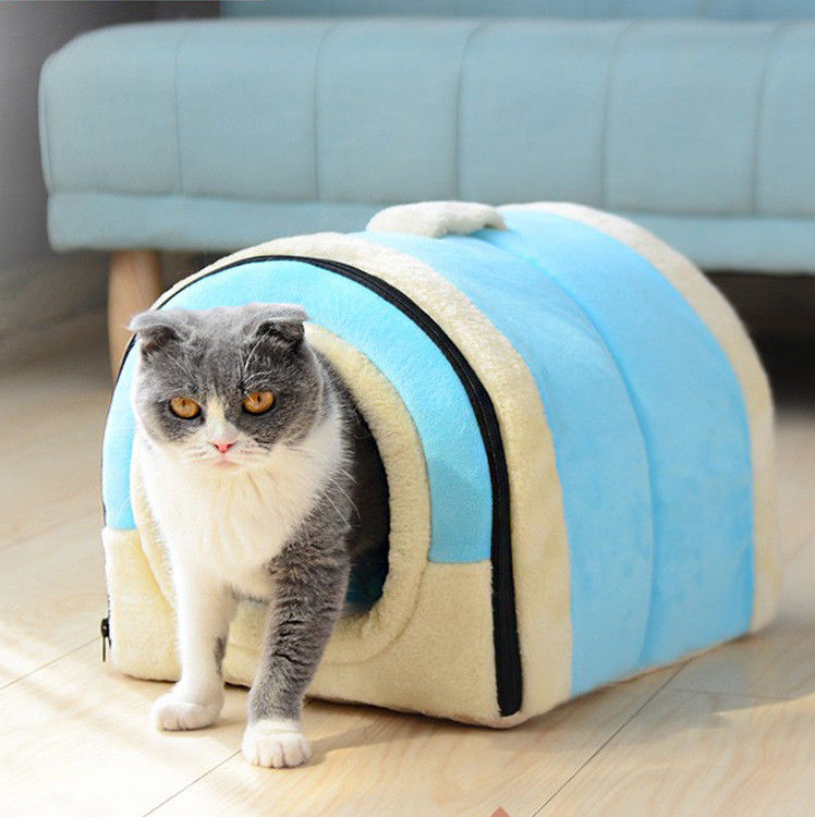 Crystal Velvet 2 In 1 Foldable Cave Pet Sleeping Bed Self Warming House Shape cat comfort bed