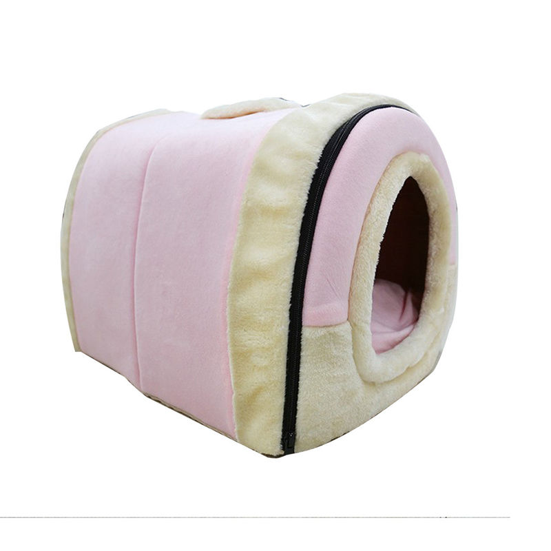 Crystal Velvet 2 In 1 Foldable Cave Pet Sleeping Bed Self Warming House Shape cat comfort bed