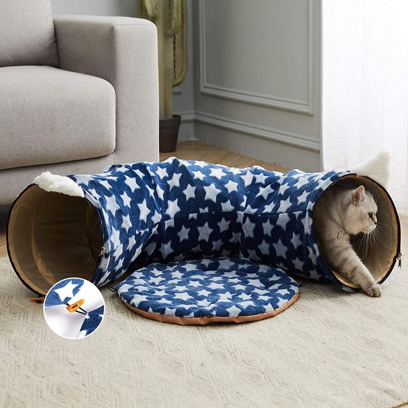 Fun Cat Tunnel With Bed With Central Mat Dog Collapsible With Fun Ball For Pet Kittens Puppy