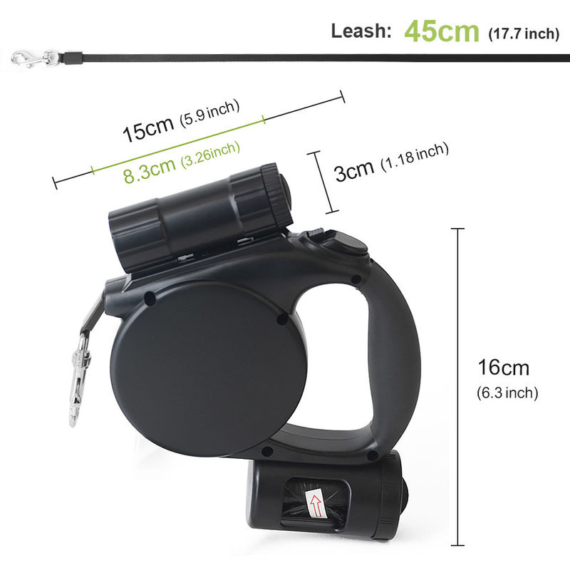 Automatic Retractable 3 In 1 Rope Dog Leash With Flashlight And Poop Bags