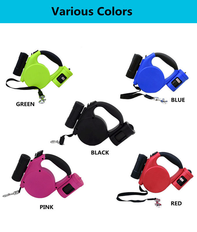 Automatic Retractable 3 In 1 Rope Dog Leash With Flashlight And Poop Bags