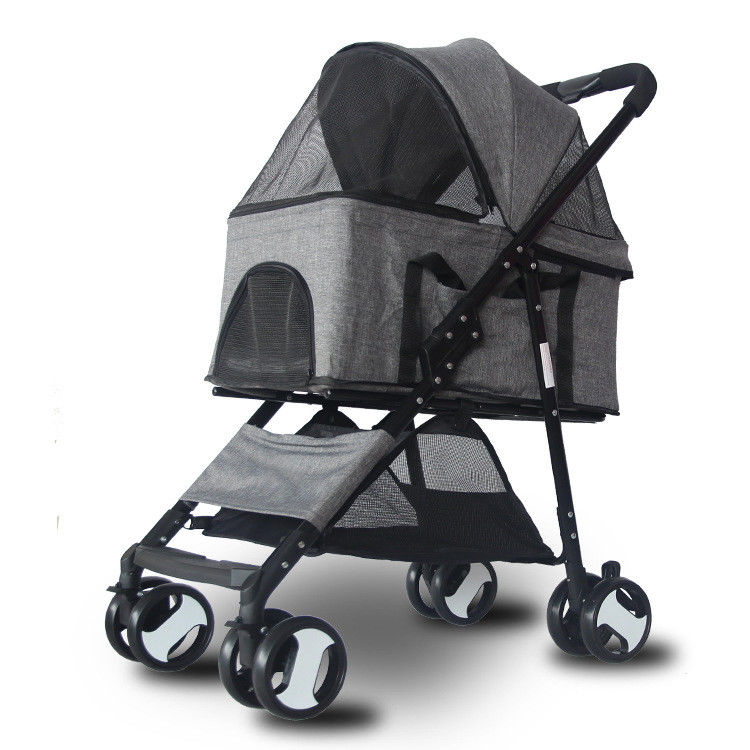 Luxury Folding Outdoor Detachable Pet Carrier Stroller 600D Linen 36KG