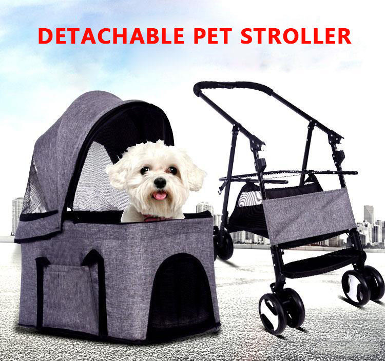 Luxury Folding Outdoor Detachable Pet Carrier Stroller 600D Linen 36KG