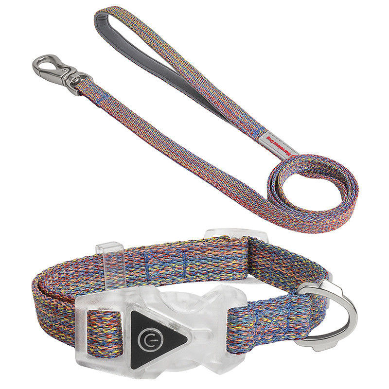 Led Dog Pet Collars Leash Set Adjustable Decorative Nylon Rope Dog Leash Reflective Dog Leash