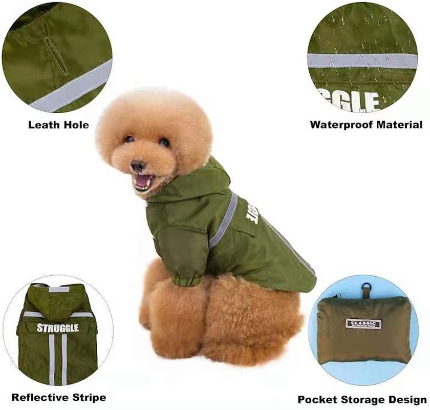 Outdoor Reflective Pet Raincoat Unique luminous Rain Jackets With Storage Bag For Dogs