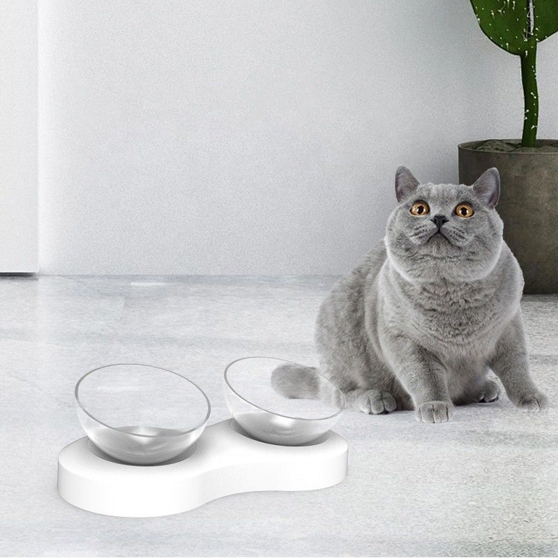 Elevated Double Cat Food Bowls Funny For Small Animals 32.3*16.5*9.5cm