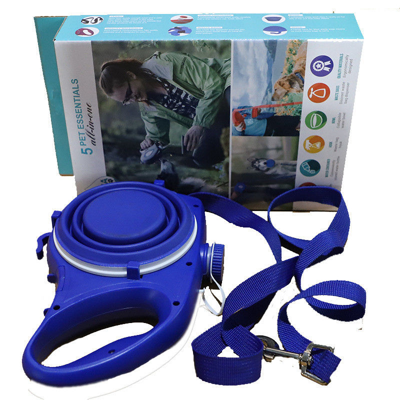 5 IN 1 Portable Nylon Pet Leash Dogs Travel Water Bottle BSCI Foldable Pet Bowl