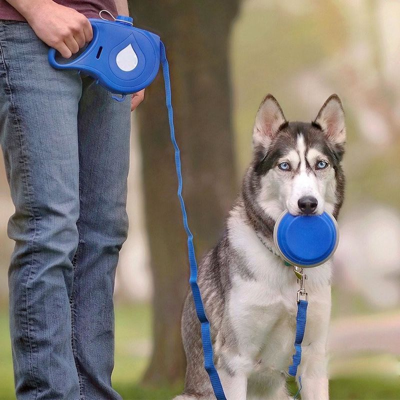 5 IN 1 Nylon Dog Leash Portable Dog Water Bottle with Collapsible Bowl Dog Poop Bag Dispenser