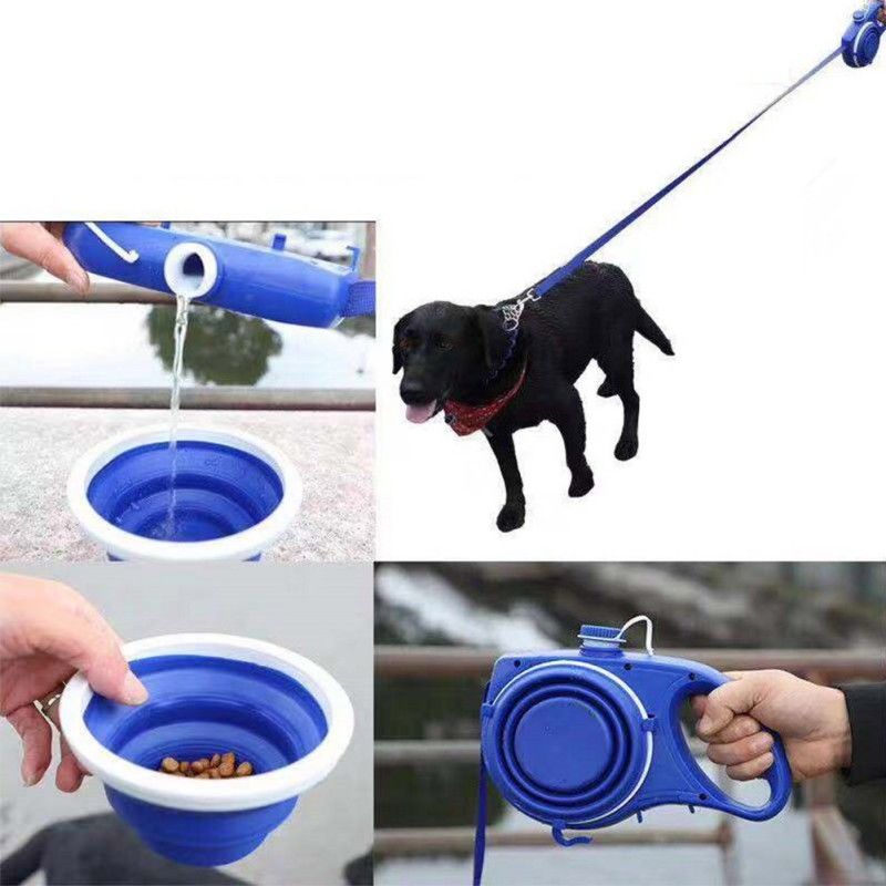 5 IN 1 Nylon Dog Leash Portable Dog Water Bottle with Collapsible Bowl Dog Poop Bag Dispenser