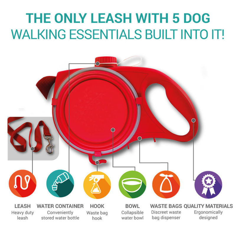 2021 BSCI Leash Dog Water Drinking Bottle 5 In 1 Dog Leash With Water Bottle